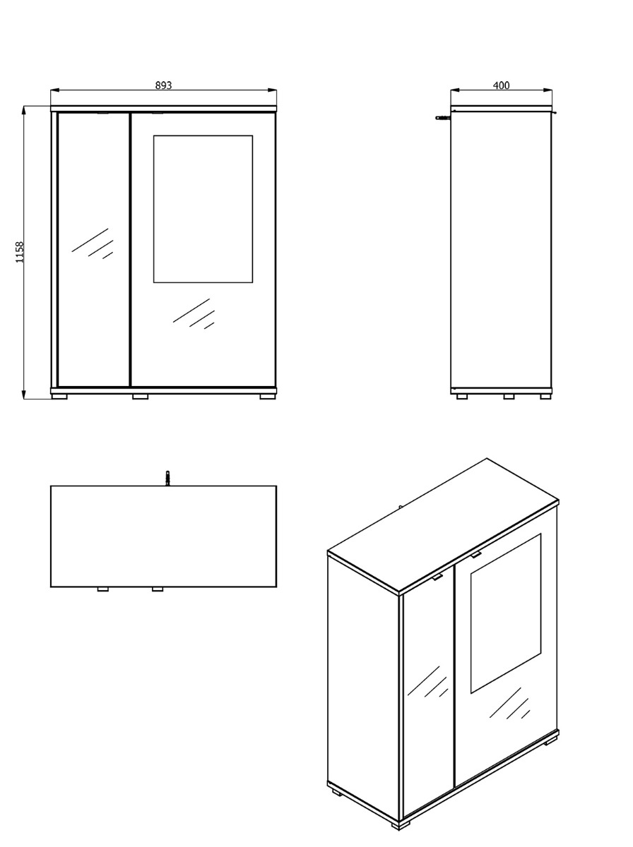 Vetrina bassa con ante vetro grigio, finitura Grafite e Rovere