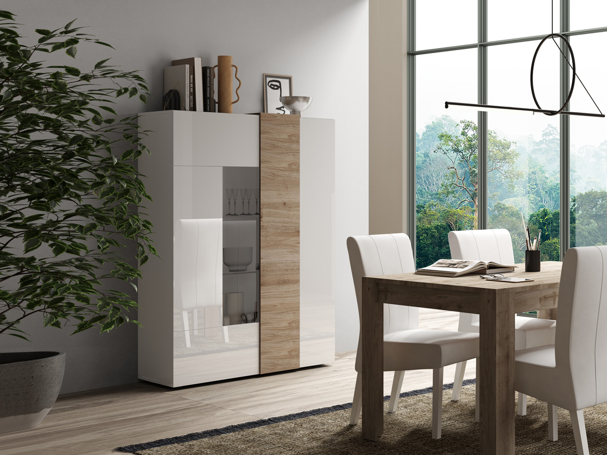 Vetrina moderna, 2 ante, Bianco Lucido e Kadiz