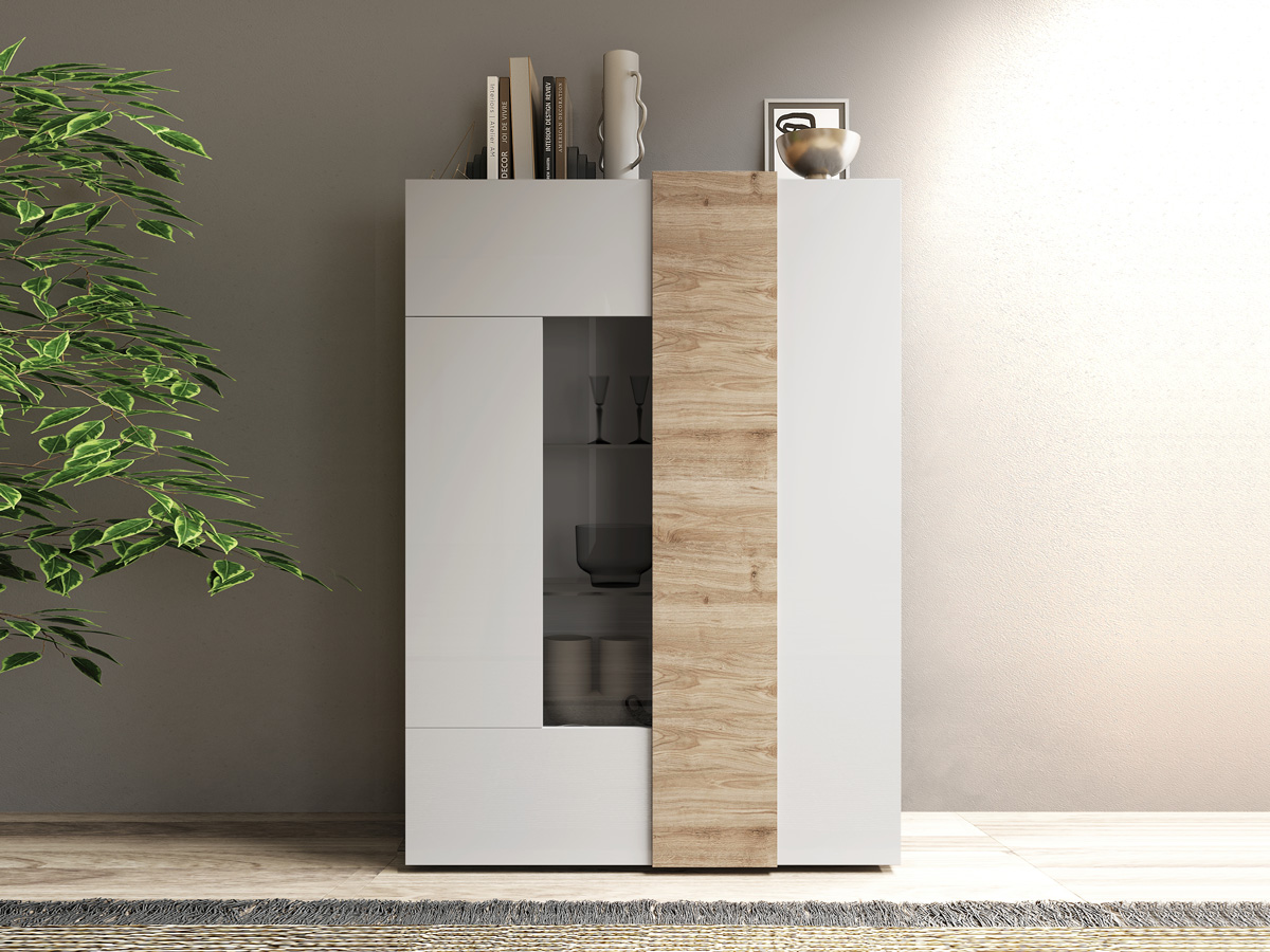 Vetrina moderna, 2 ante, Bianco Lucido e Kadiz