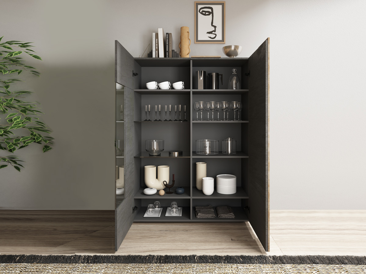 Vetrina moderna, 2 ante, Titanio e Kadiz