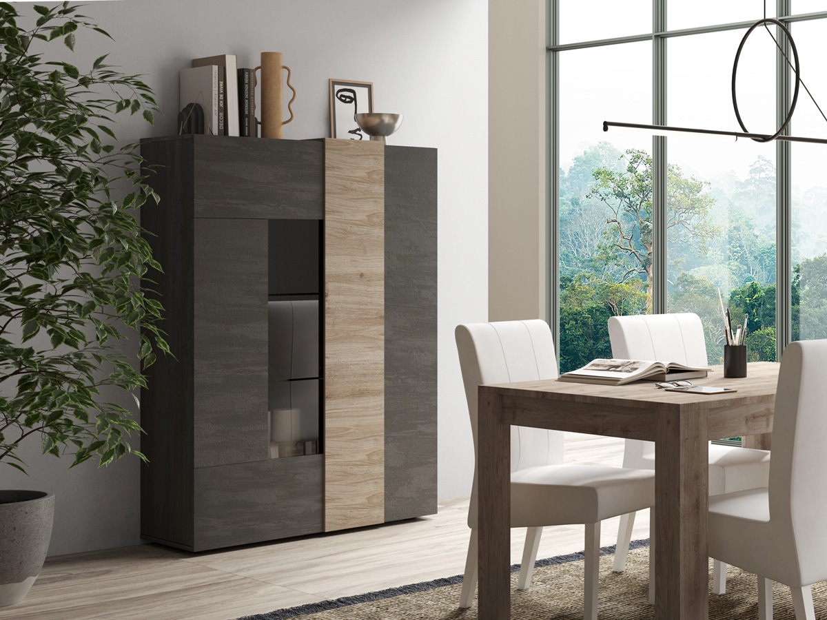 Vetrina moderna, 2 ante, Titanio e Kadiz