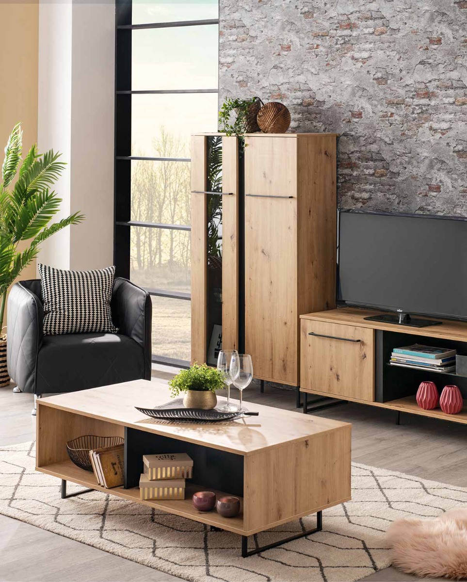 Vetrina industry scontata, finitura Rovere e Nero