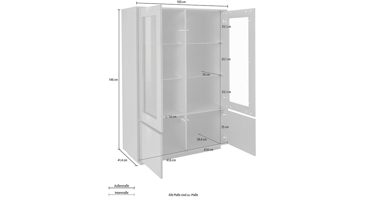 Vetrina in finitura noce caracalla e struttura bianca laccata lucida 