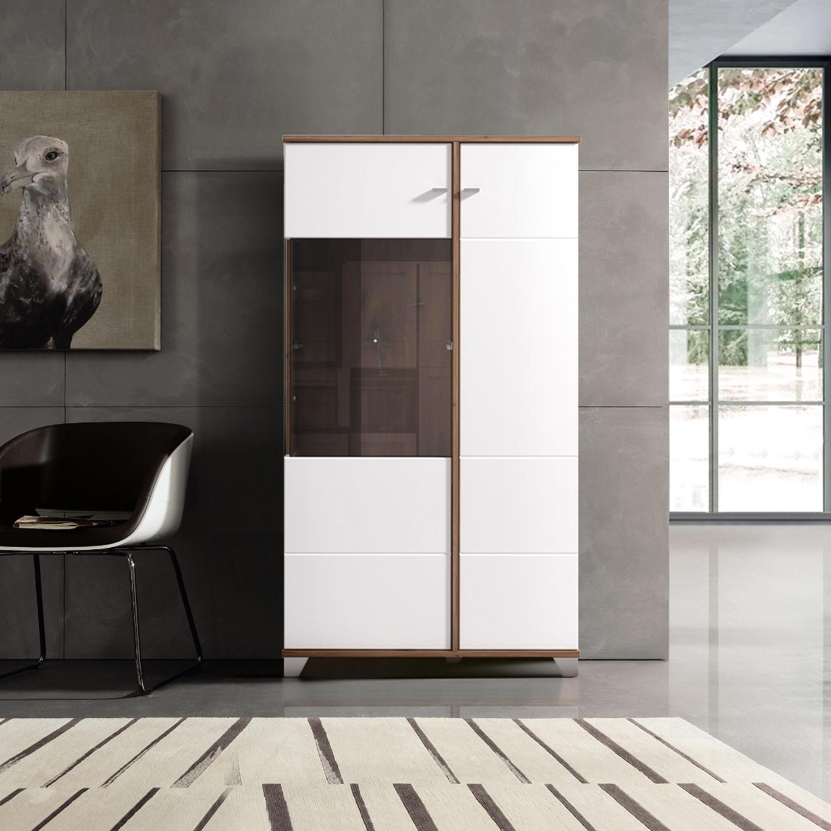 Mobile 2 ante con vetro, finitura Quercia e Bianco