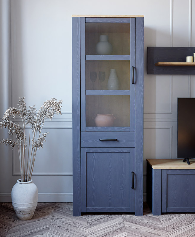 Vetrina 1 anta Rovere navy e Rovere riviera