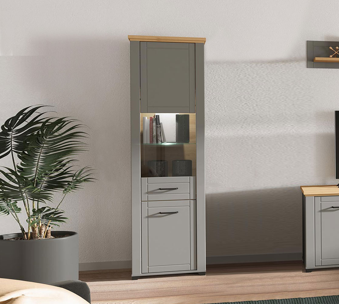 Vetrina stretta 2 ante, finitura Rovere e Grigio grafite