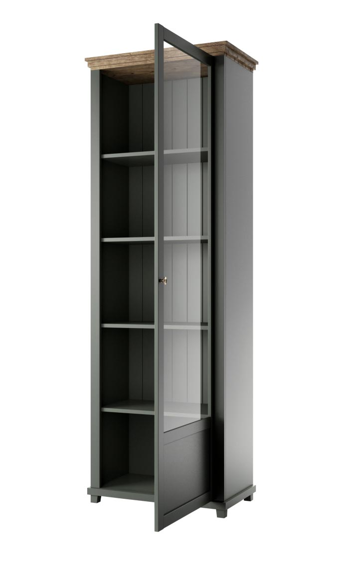 Vetrina colonna H.200 colore verde scuro e quercia