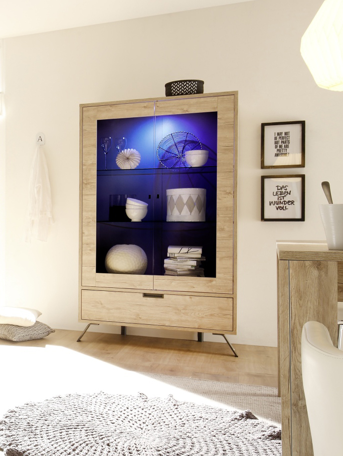 Vetrina doppia colonna "Wood" 2 ante 1 cassetto, Sherwood Oak - 106x177 cm