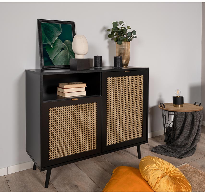 Soggiorno completo  Arendal in finitura Nero opaco con dettagli Oro