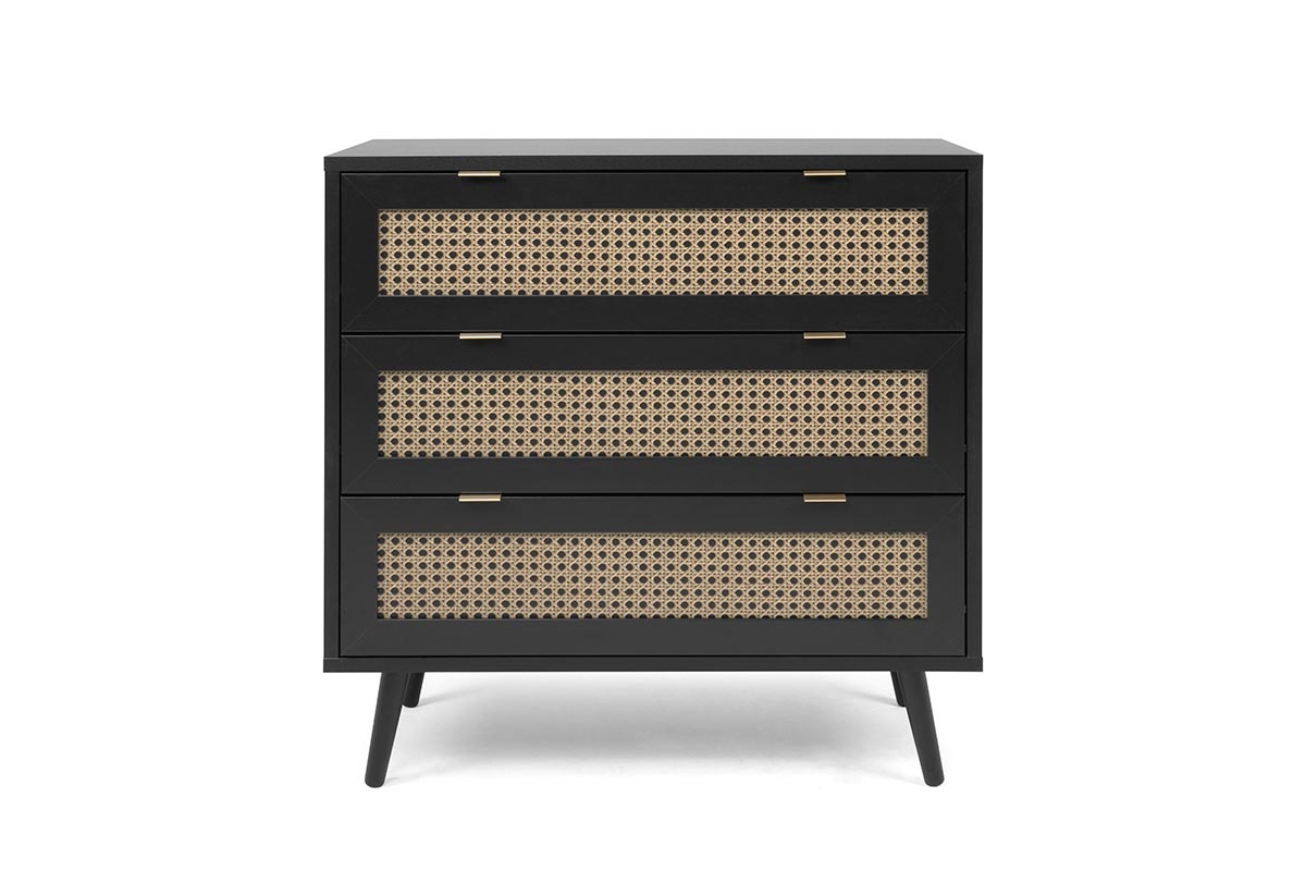 Madia moderna Arendal con 3 cassetti in finitura Nero opaco con dettagli Oro