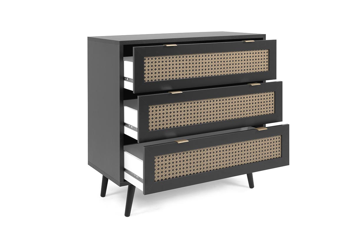 Madia moderna Arendal con 3 cassetti in finitura Nero opaco con dettagli Oro