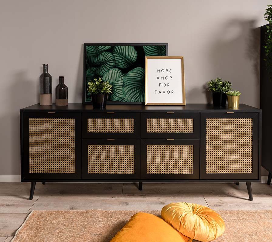 Soggiorno completo  Arendal in finitura Nero opaco con dettagli Oro