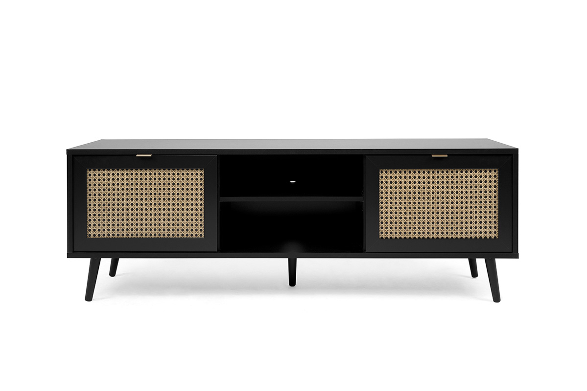 Mobile porta Tv  Arendal con 2 ante in finitura Nero opaco con dettagli Oro
