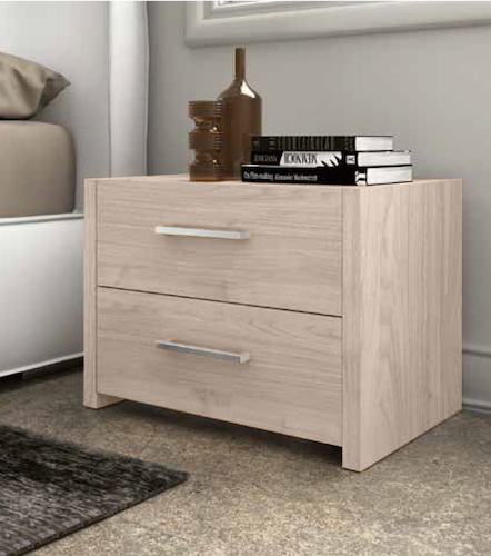 Comodini Olmo natura a 2 cassetti, maniglie in metallo