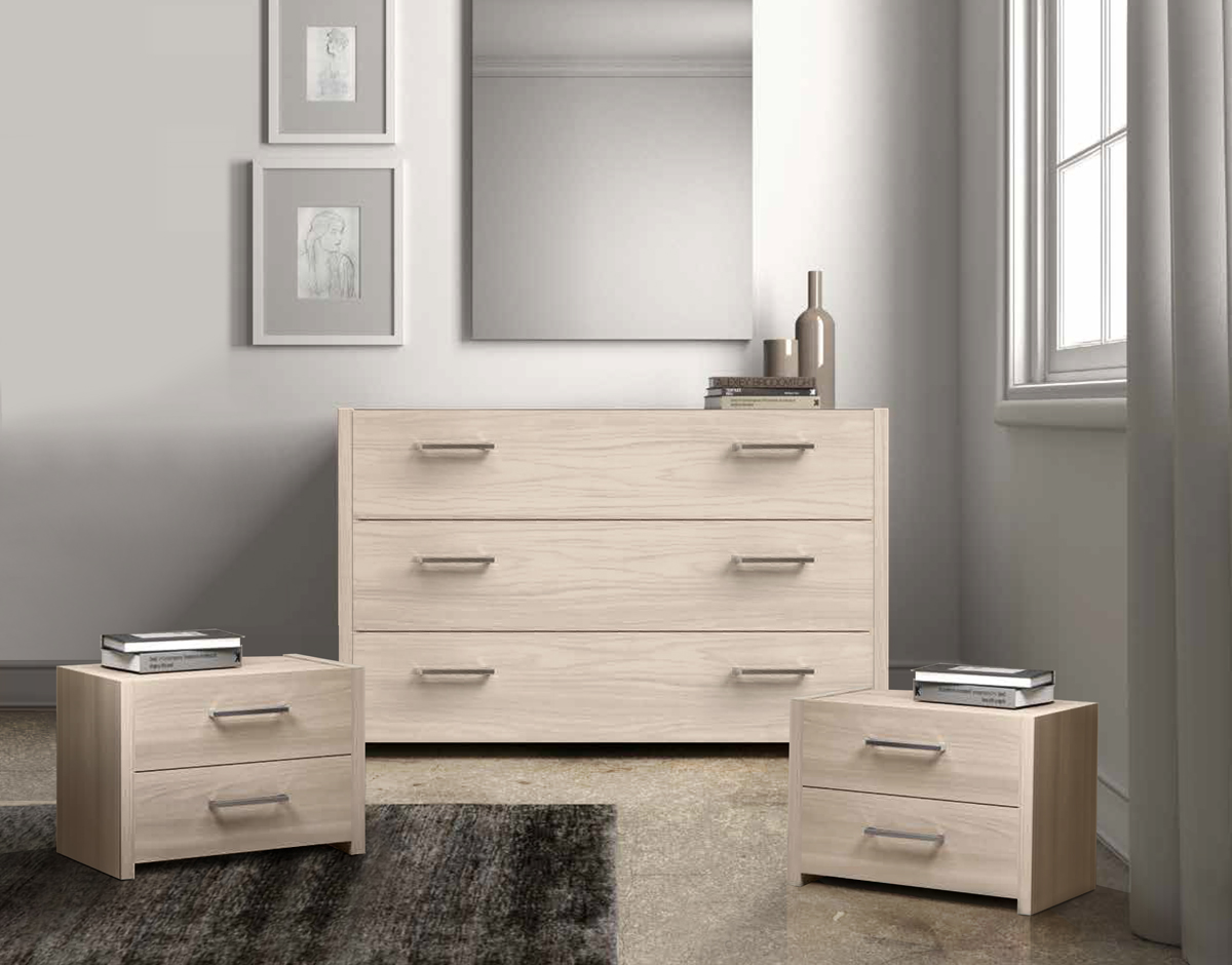 Set comò e comodini Olmo natura, maniglie in metallo