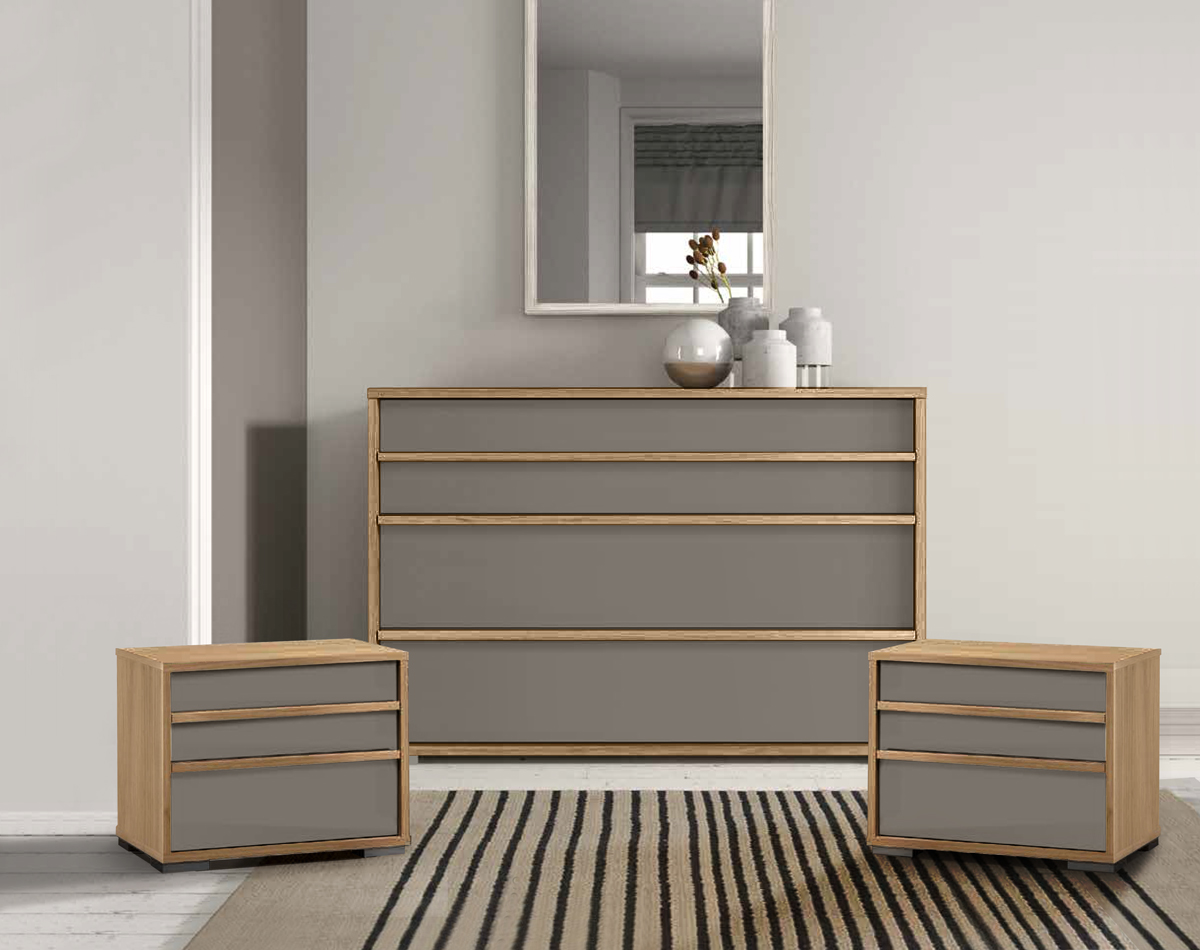 Set comò e comodini Noce biondo e Grigio cenere