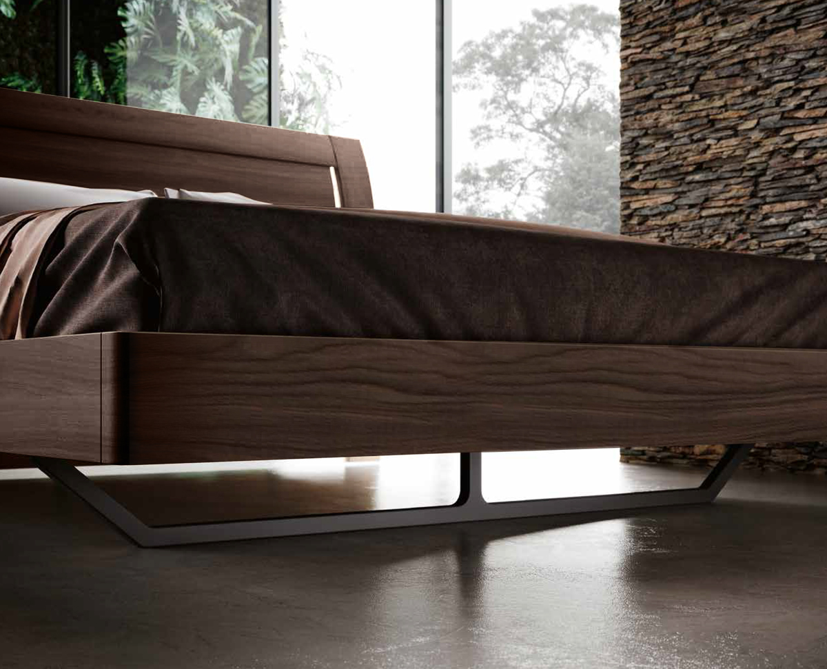 Letto in legno matrimoniale, finitura Noce moro