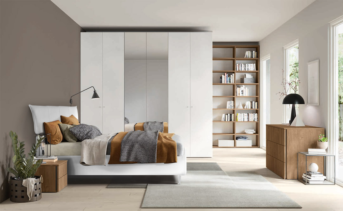 Armadio battente con specchi centrali, finitura Cemento artico