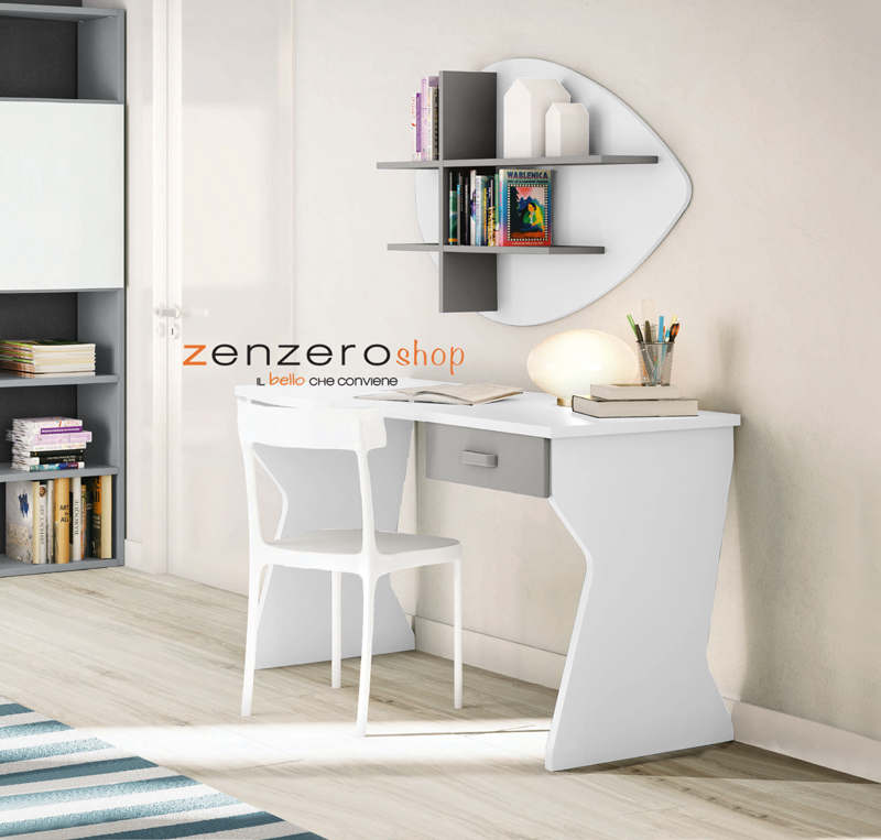 Scrivania moderna con 1 cassetto in finitura Bianco Opaco e Grigio dorian