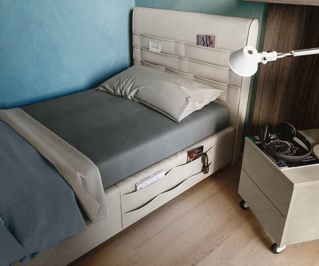 Letto singolo ragazzi in tessuto Soft Nebbia