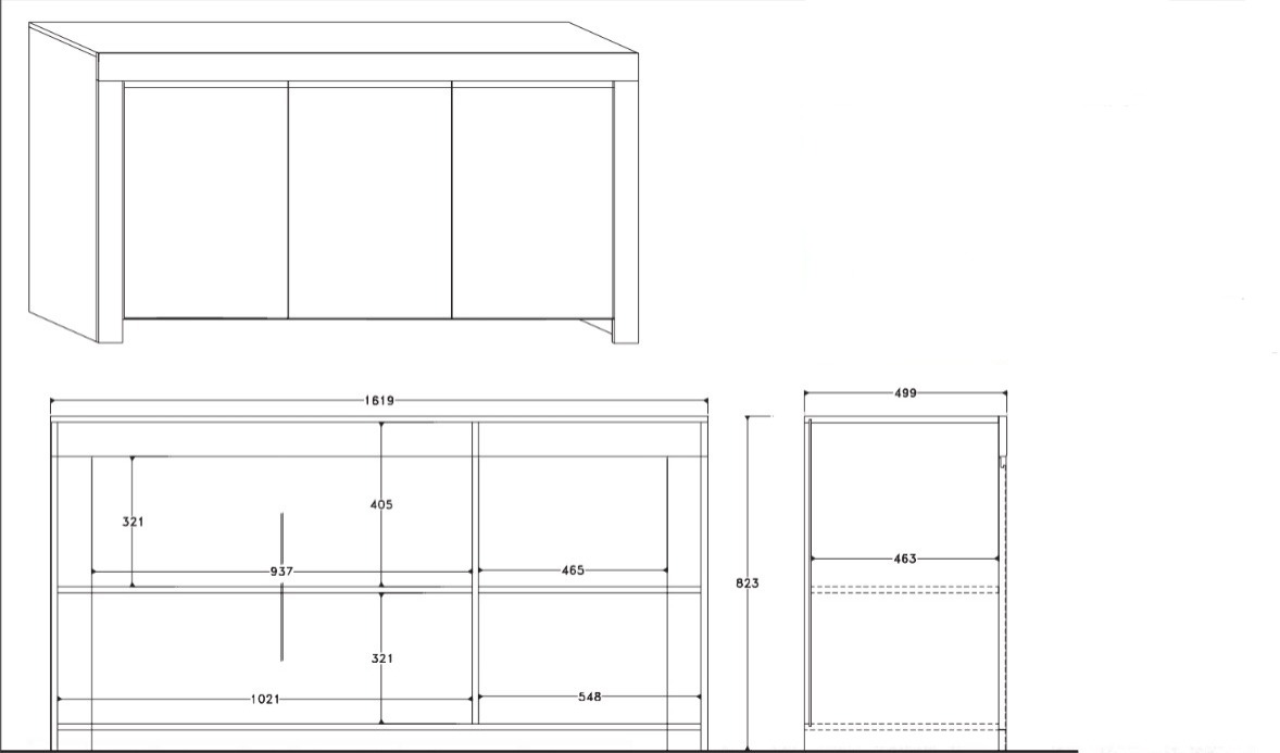 Credenza Moderna, Madia di Design, 3 ante, Bianco Lucido, Alba
