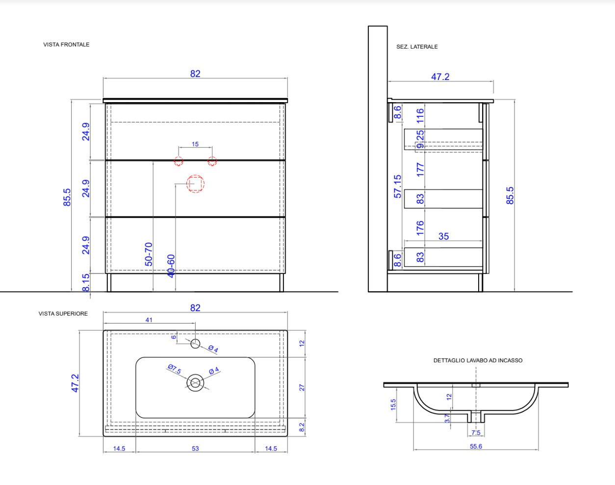  Mobile da bagno a terra L.82 finitura Bianco lucido