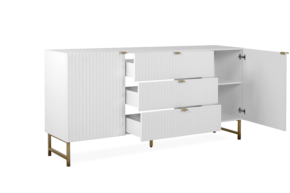 Madia 2 ante e 3 cassetti, bianco opaco con dettagli dorati