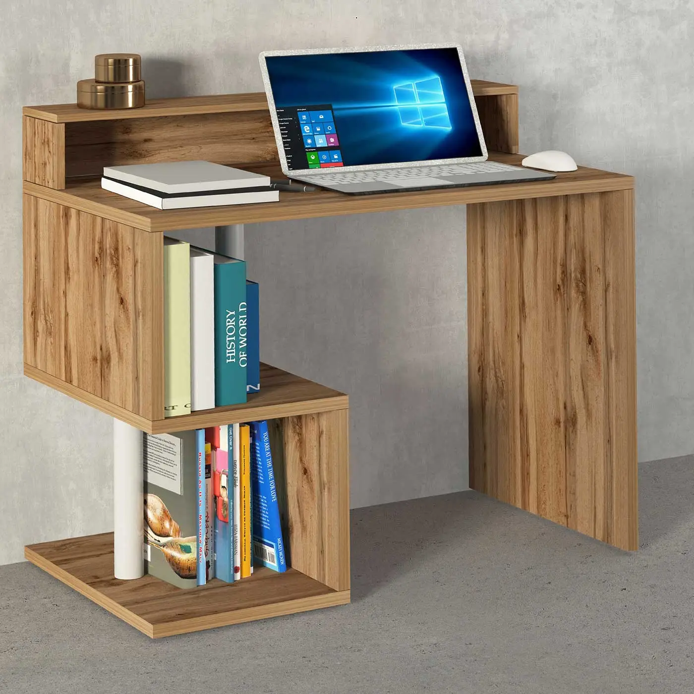 Scrivania dotata di 2 vani portaoggetti, 100x90x50 h cm, Rovere Wotan Zenzero Shop