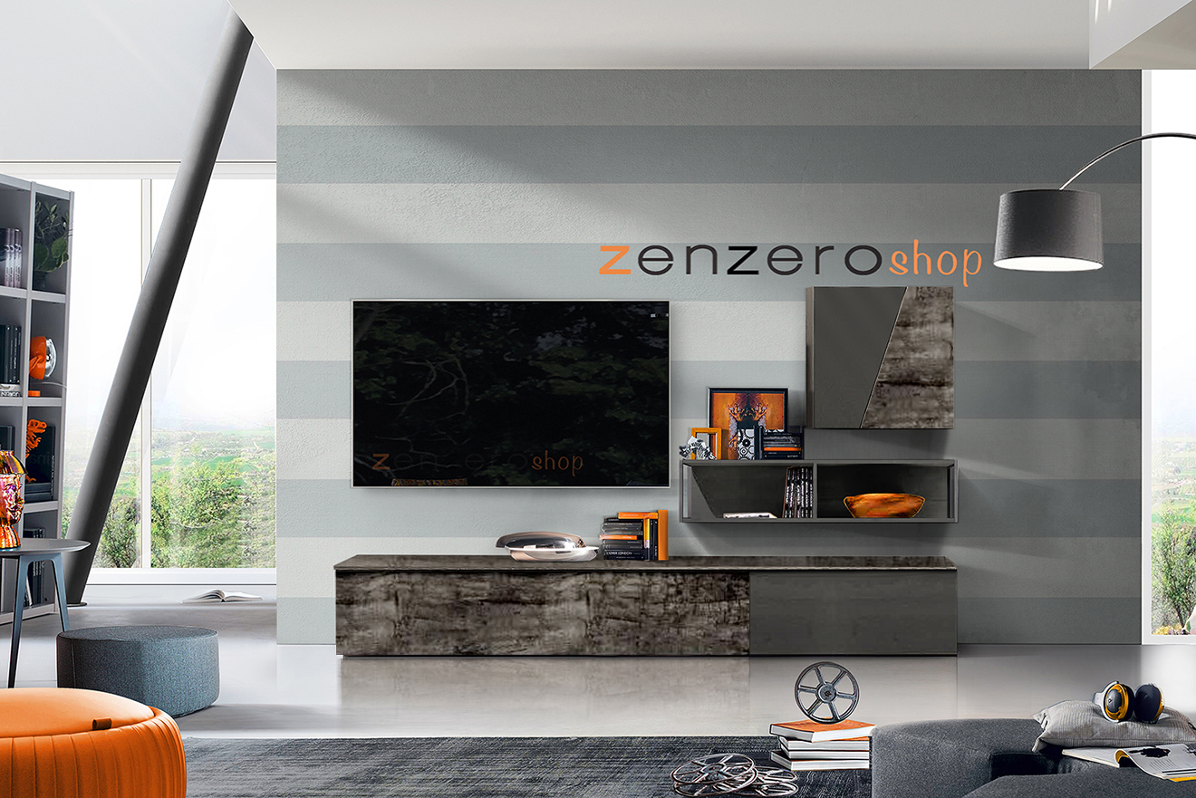 Parete attrezzata moderna in rovere crudo e grigio cenere