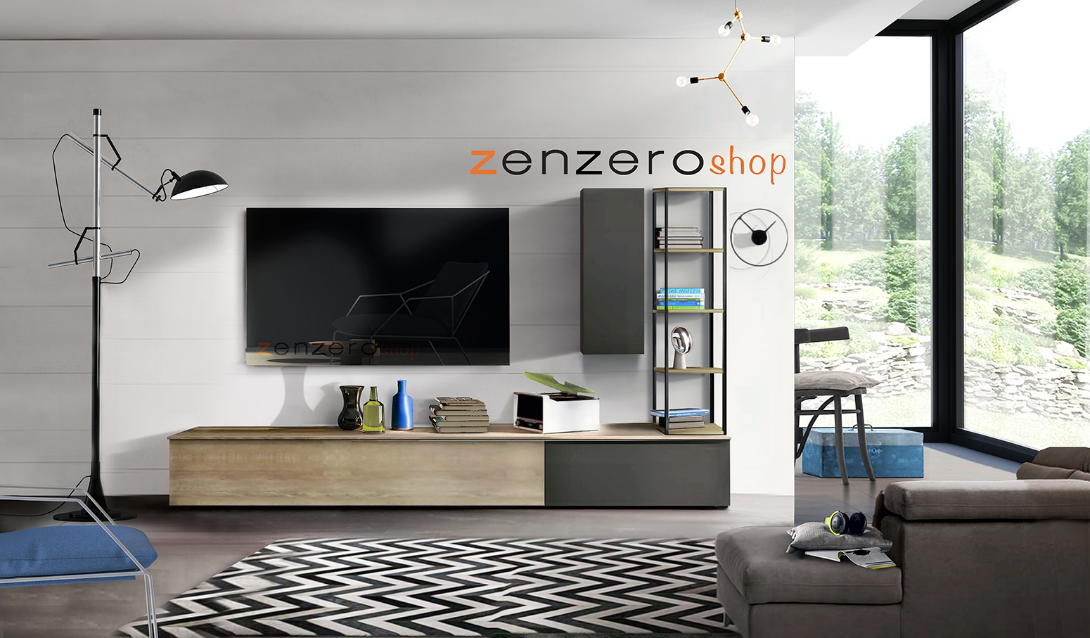 Parete attrezzata con libreria con telaio in ferro