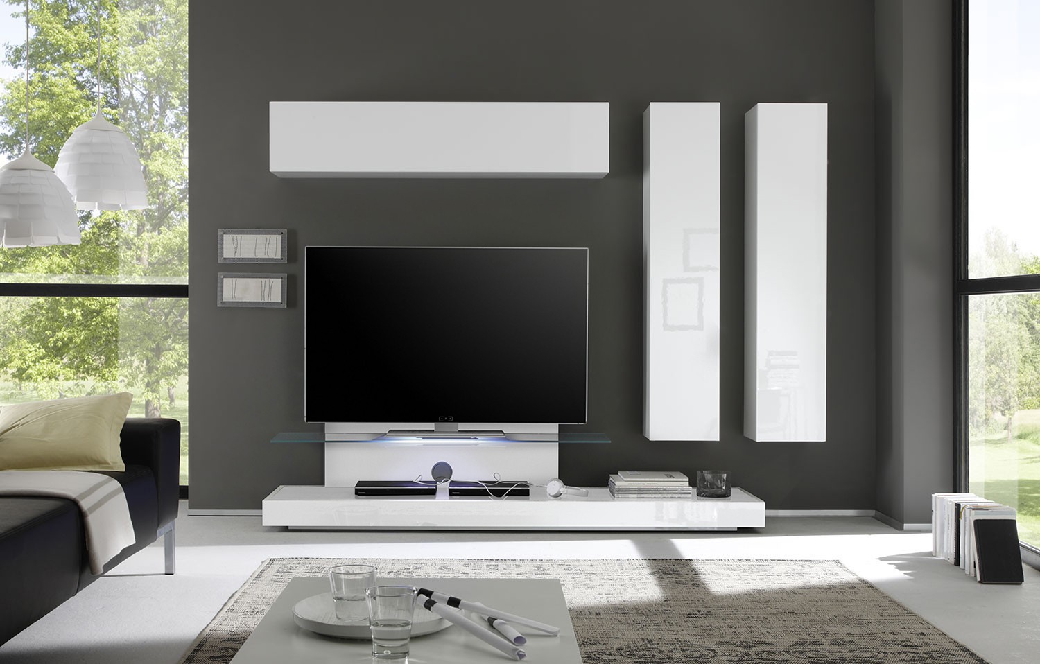 Parete attrezzata moderna di design, bianco lucido