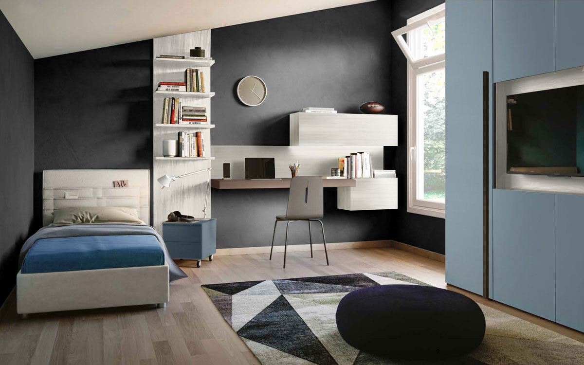 Zona studio camerette, finitura Bianco altea e Bronzo