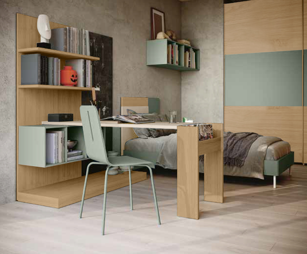 Camera ragazzi scontata, finitura Noce biondo, Orzo e Agave