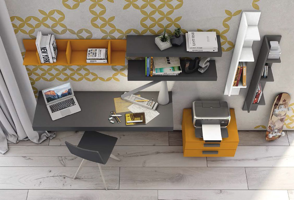 Scrivania moderna sospesa per ragazzi, finitura Grigio titanio