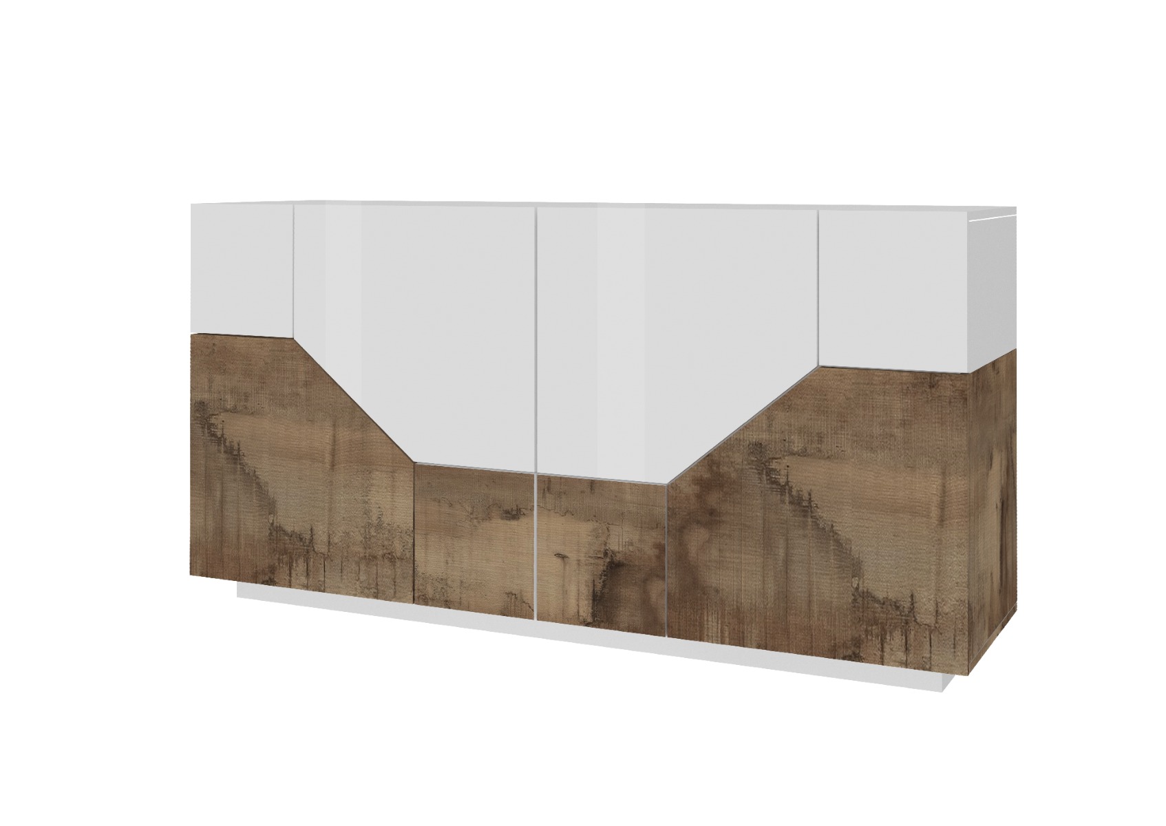 Madia salvaspazio 4 ante L.158 cm, finitura Bianco lucido e Pero