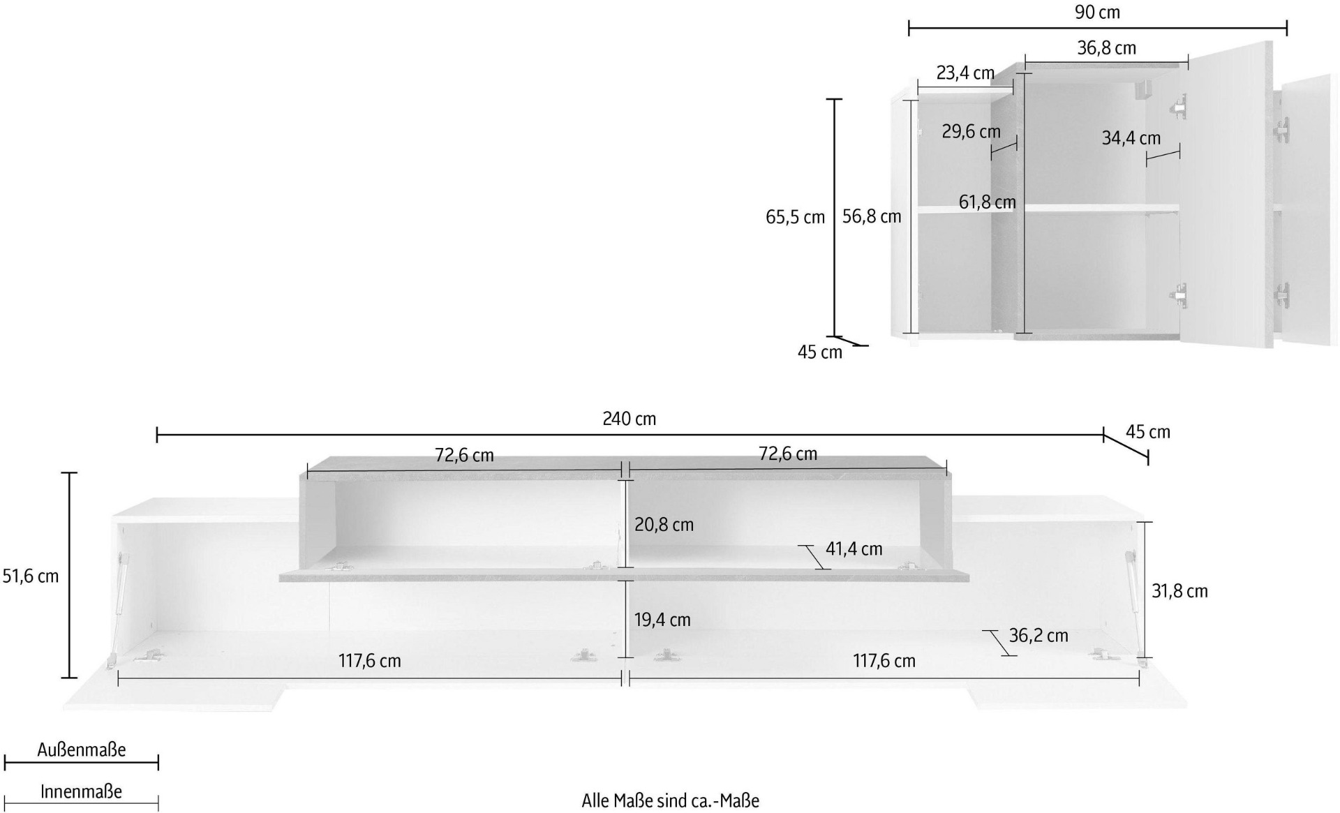 Economico Porta Tv L.240 cm con pensile sospeso in finitura Ardesia e Oak